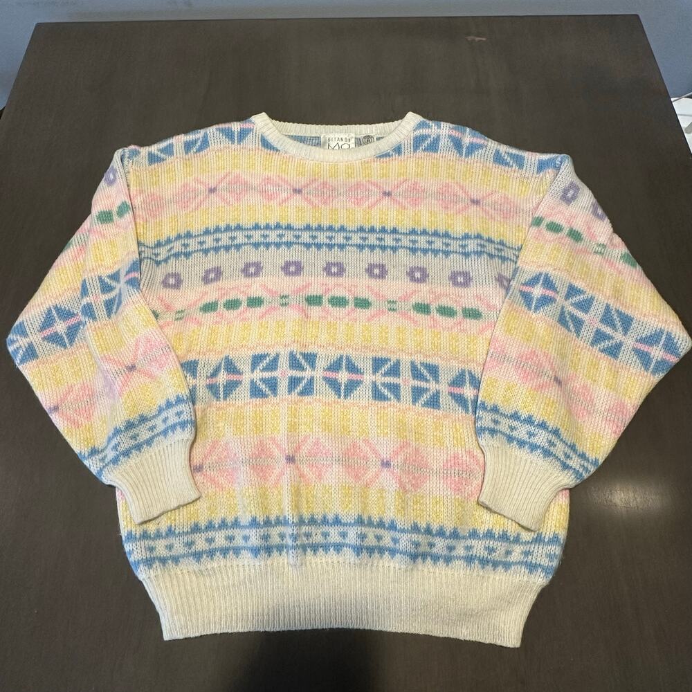 Gitano Ma Vintage M Sweater Pastel Floral Crew Neck 80's Cosplay Easter Spring